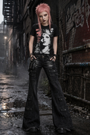 Punk Goth Emo Alternative Grunge Low Waist Distressed Women's Black Cargo Pants Jeans