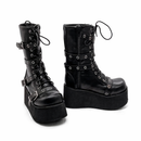 Goth Punk Women's Round Toe Platform Wedges Buckles Black Boots