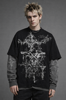 Skull Pattern Long sleeved T shirt Round Neck Oversized  Unisex Casual Punk Gothic Clothing Tops