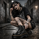 Women's Martin style boots leather platform boots motorcycle shoes front zipper light bottom punk comfortable winter boots.