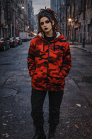Red Camouflage Punk Goth Alternative Streetwear Zip Up Unisex Hoodie