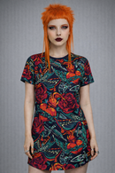 Women's Goth Punk Tattoo Print Design T-Shirt Dress