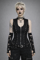 Goth Punk Sleeveless Summer Corn Bandage Women's Black Slim Zip Vest Tank Top
