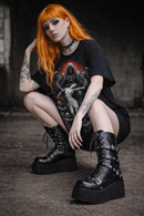 Goth Punk Women's Round Toe Platform Wedges Buckles Black Boots