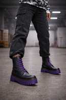 Goth Punk Alternative Ankle Motorcycle Purple & Black Boots
