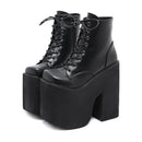 Goth Punk Lace Up Platform High Heel Chunky Women's Boots