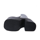 Women's Y2K Side Zipper Closed Toe Lace Up Platform Knee High Motorcycle Goth Punk Black Boots