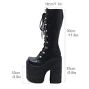 Women's Y2K Side Zipper Closed Toe Lace Up Platform Knee High Motorcycle Goth Punk Black Boots