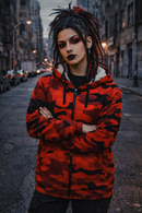 Red Camouflage Punk Goth Alternative Streetwear Zip Up Unisex Hoodie