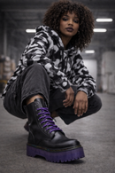 Goth Punk Alternative Ankle Motorcycle Purple & Black Boots