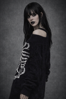 Goth Punk Skull Skeleton  Print Women's Black and White Pullover Sweater