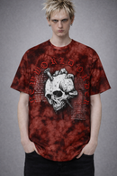 New World Order Tie Dye Skull Print T-Shirt