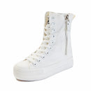Women's Chuck Style Canvas Lace Up Zip Up Baseball Sneakers Boots Flats Shoes