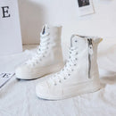 Women's Chuck Style Canvas Lace Up Zip Up Baseball Sneakers Boots Flats Shoes