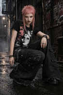 Punk Goth Emo Alternative Grunge Low Waist Distressed Women's Black Cargo Pants Jeans