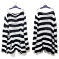 Striped Thin Streetwear Punk Gothic Hollow Out Hole Broken Jumper Long Unisex Sweater