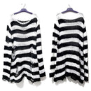 Striped Thin Streetwear Punk Gothic Hollow Out Hole Broken Jumper Long Unisex Sweater