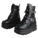 Round Toe Lace Up Shoes Woman Motorcycle Platform Black Punk Goth Boots