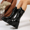 Goth Punk Emo Platform Wedge Lace Up Buckles Black Women's Boots