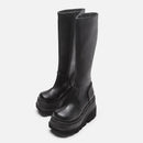 Goth Punk Knee High Platform Wedge Black Women's Boots