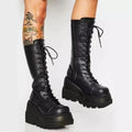 Goth Punk Knee High Platform Wedge Black Women's Boots