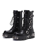 Metal Motorcycle Punk Goth Unisex Thick Soled Bike Boots