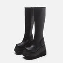Goth Punk Knee High Platform Wedge Black Women's Boots