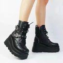 Goth Punk Emo Grunge Motorcycle Platform Round Toe Lace Up Black Ankle Boots