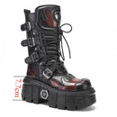 Goth Punk Emo Heavy Motorcycle Mid Calf Wedge Platform Pattern Women's Boots