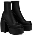 Goth Punk Emo Alternative Square Toe Zipper Heels Thick Sole Short Ankle Women's Boots