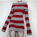 Goth Punk Striped Black Grey Bodycon Long Sleeve Mini Short Dress