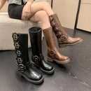 Goth Punk Motorcycle Platform Knee High Black Brown Women's Boots
