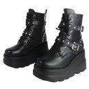 Round Toe Lace Up Shoes Woman Motorcycle Platform Black Punk Goth Boots