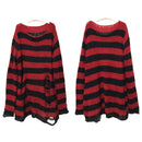 Striped Thin Streetwear Punk Gothic Hollow Out Hole Broken Jumper Long Unisex Sweater