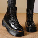 Women's Martin style boots leather platform boots motorcycle shoes front zipper light bottom punk comfortable winter boots.