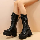 Goth Punk Emo Platform Wedge Lace Up Buckles Black Women's Boots