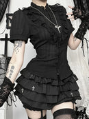 Goth Punk Vintage Dark Puff Sleeve Lace Women's Blouse Shirt