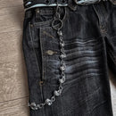 Punk Goth Emo Grunge High Waist Embroidered Pattern Flared Wide Leg Women's Distressed Jeans