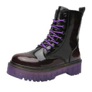 Goth Punk Alternative Ankle Motorcycle Purple & Black Boots