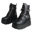 Goth Punk Emo Grunge Motorcycle Platform Round Toe Lace Up Black Ankle Boots