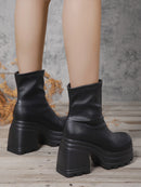 Goth Punk Emo Alternative Square Toe Zipper Heels Thick Sole Short Ankle Women's Boots