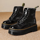 Women's Martin style boots leather platform boots motorcycle shoes front zipper light bottom punk comfortable winter boots.