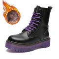 Goth Punk Alternative Ankle Motorcycle Purple & Black Boots
