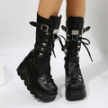 Goth Punk Emo Platform Wedge Rivet Buckle Strap Combat Black Women's Boots