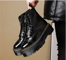 Women's Martin style boots leather platform boots motorcycle shoes front zipper light bottom punk comfortable winter boots.