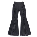 Goth Punk Long Flared Front Lace Up Cut Out Women's Black Trousers Pants