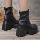 Goth Punk Emo Alternative Square Toe Zipper Heels Thick Sole Short Ankle Women's Boots