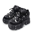 Women Shoes Gothic Punk Style Lace-up Metal Rivets Heel Height 6CM Platform Shoes Ankle Boots