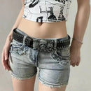 Goth Punk Emo Unisex Black Skull (See No Hear No Speak No Evil) Buckle Riveted Belt