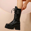 Goth Punk Emo Platform Wedge Lace Up Buckles Black Women's Boots